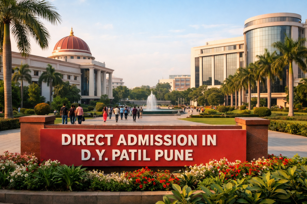 Direct admission in D. Y. Patil University Pune campus with modern buildings and landscaped surroundings