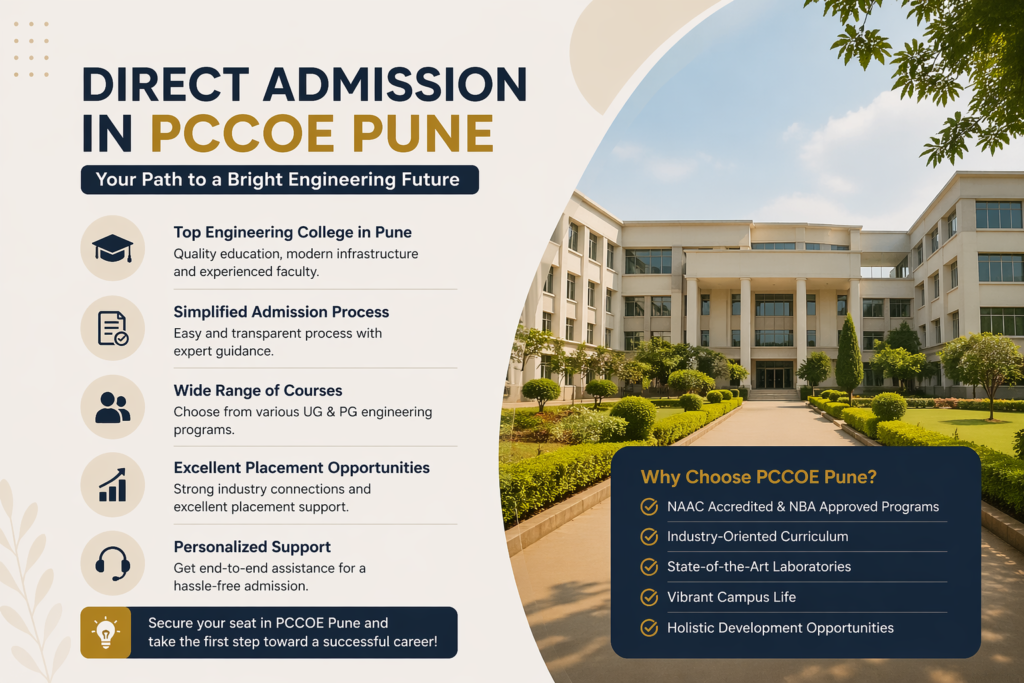 Direct Admission in PCCOE Pune campus view with modern infrastructure and green surroundings