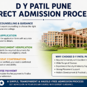 Modern university campus building with clean architecture and greenery representing D Y Patil Pune admission environment